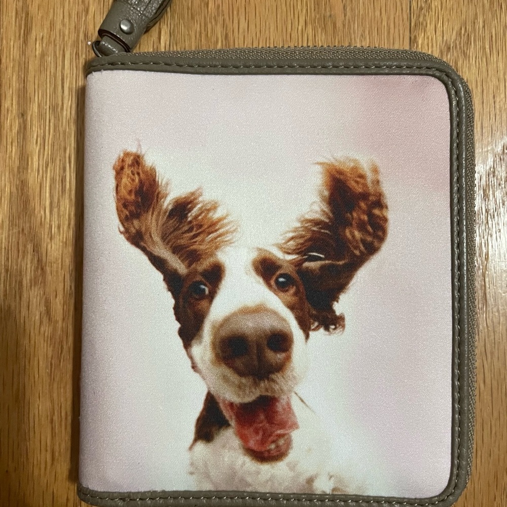 Anya Hindmarch Dog Print zip around Wallet with Brown, gray, White Design